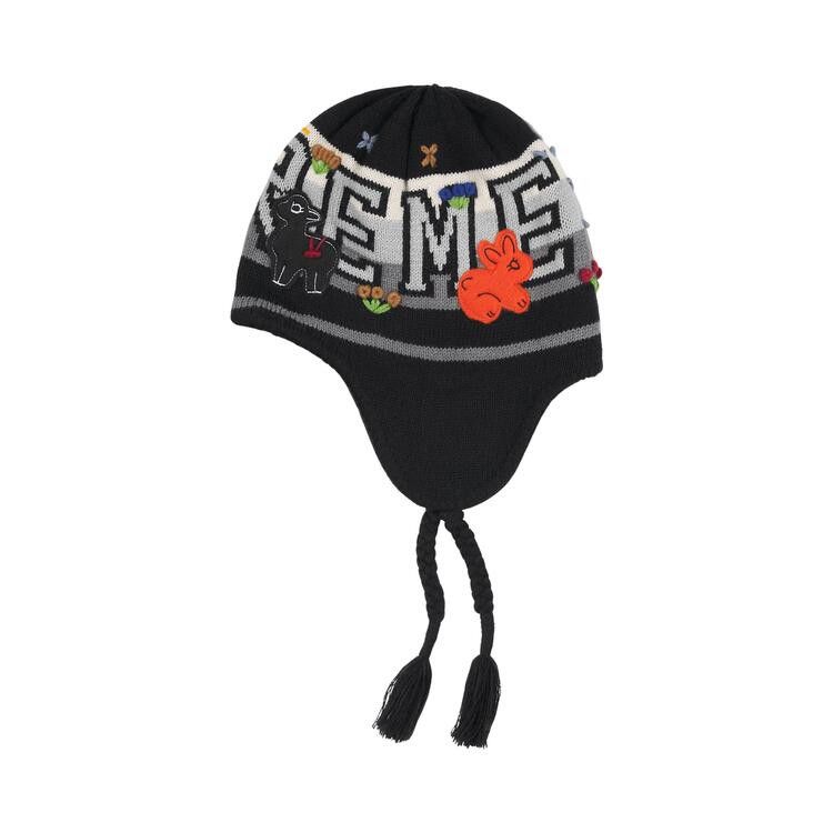 Supreme Felt Applique Earflap Beanie Black – boční pohled | Purekickz
