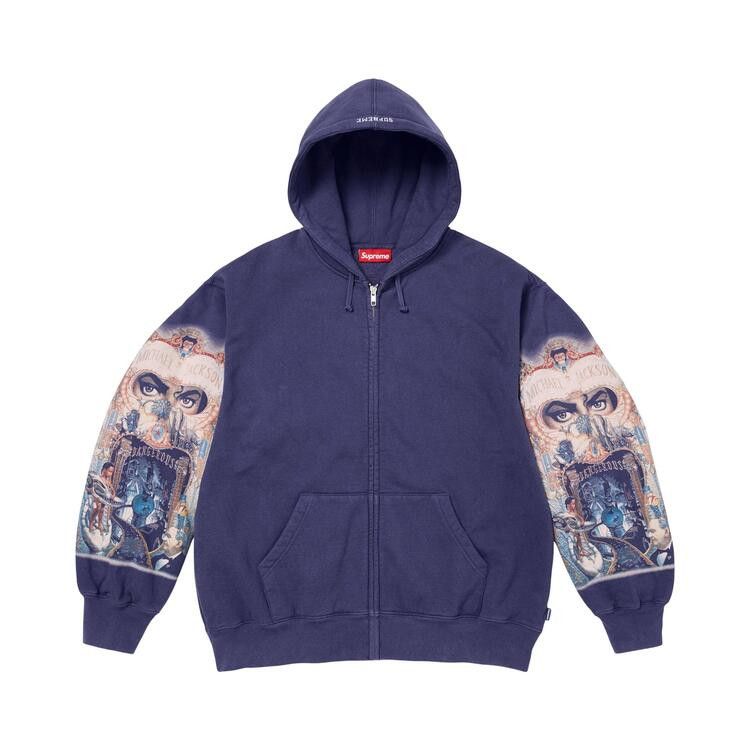 Supreme Michael Jackson Dangerous Zip Up Hooded Sweatshirt Washed Navy – hlavní pohled | Purekickz