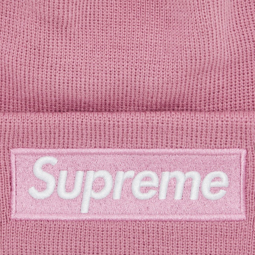 Supreme New Era Box Logo Beanie (FW24) Dusty Pink – detail | Purekickz