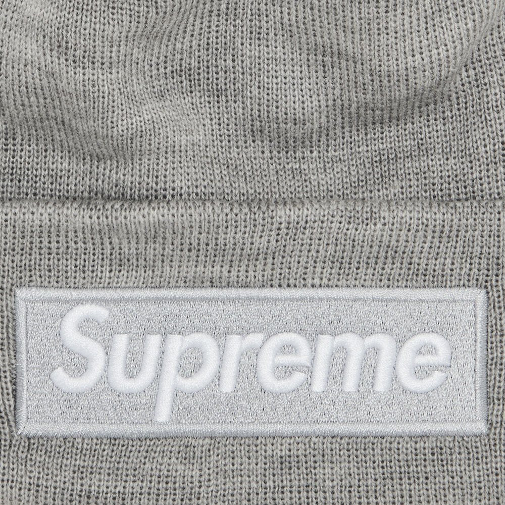 Supreme New Era Box Logo Beanie (FW24) Heather Grey – detail | Purekickz