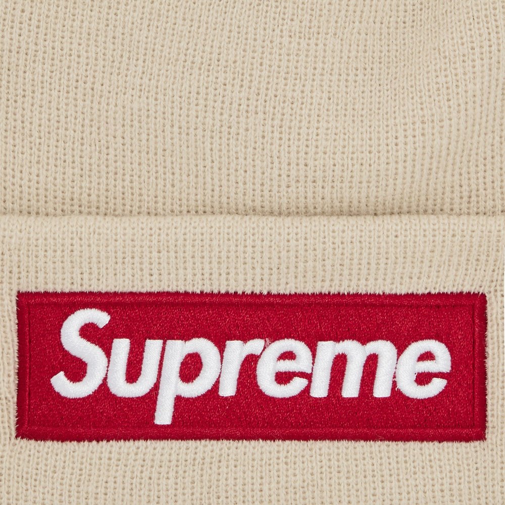 Supreme New Era Box Logo Beanie (FW24) Stone – detail | Purekickz