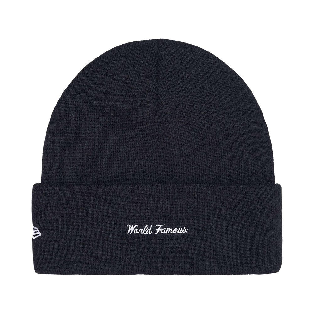 Supreme New Era Box Logo Beanie (FW25) Navy – boční pohled | Purekickz