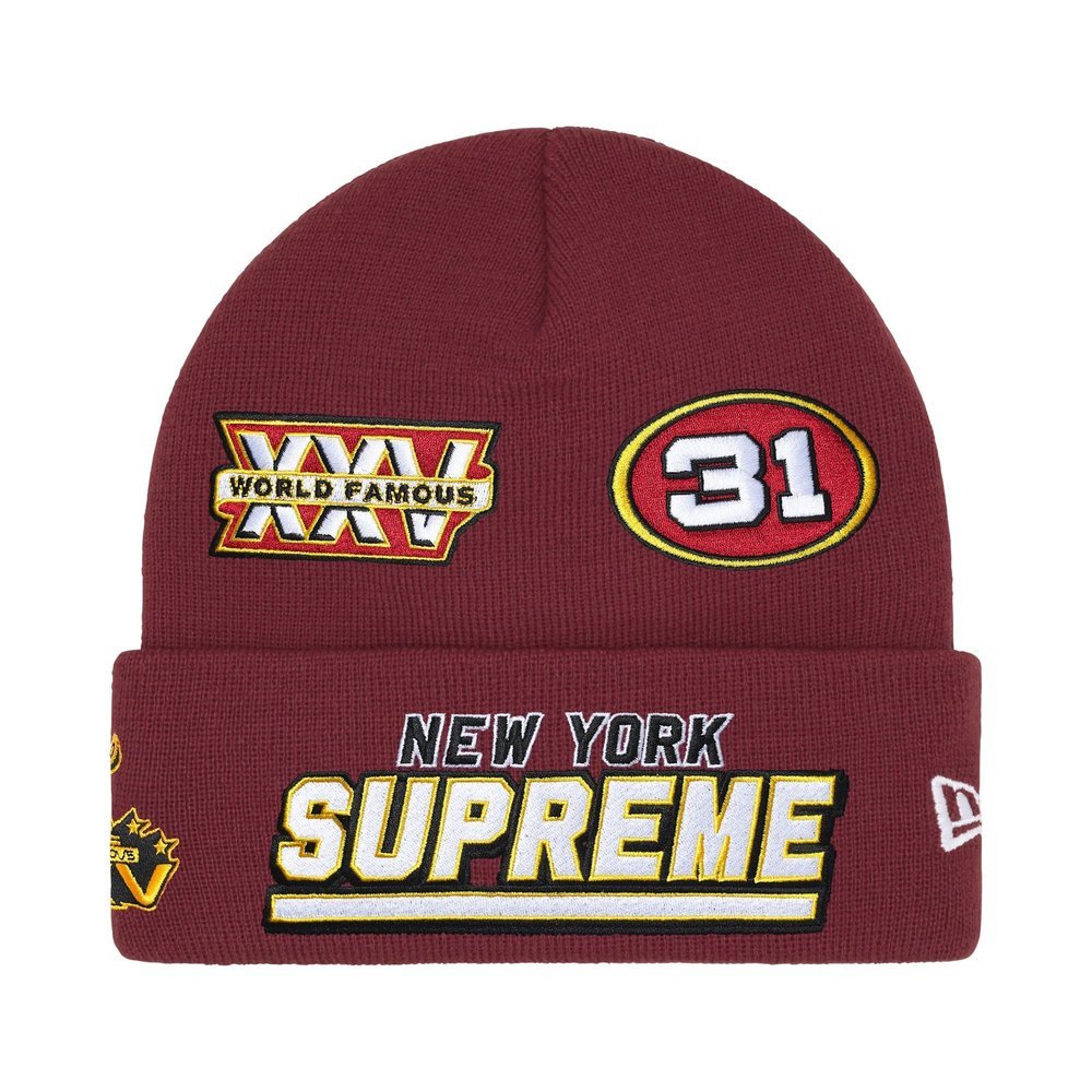 Supreme New Era Football Beanie Cardinal – hlavní pohled | Purekickz