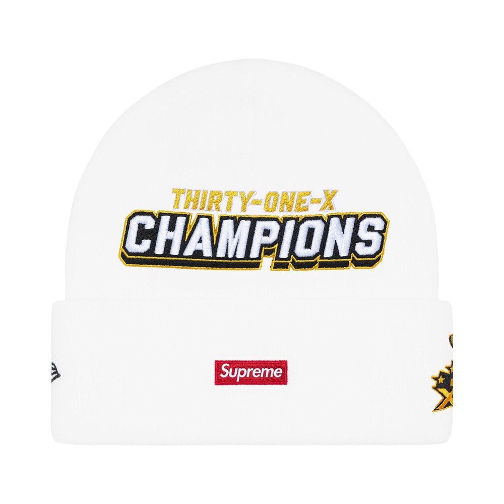 Supreme New Era Football Beanie White – boční pohled | Purekickz
