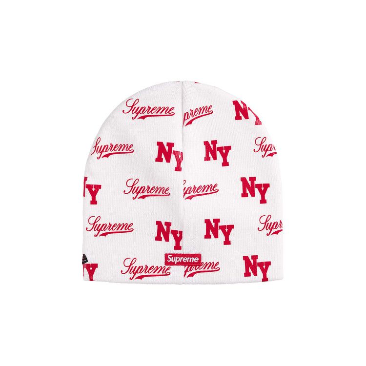 Supreme New Era Monogram Beanie White – boční pohled | Purekickz