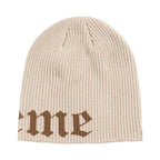 Supreme Old English Printed Beanie (SS26) Brown – boční pohled | Purekickz