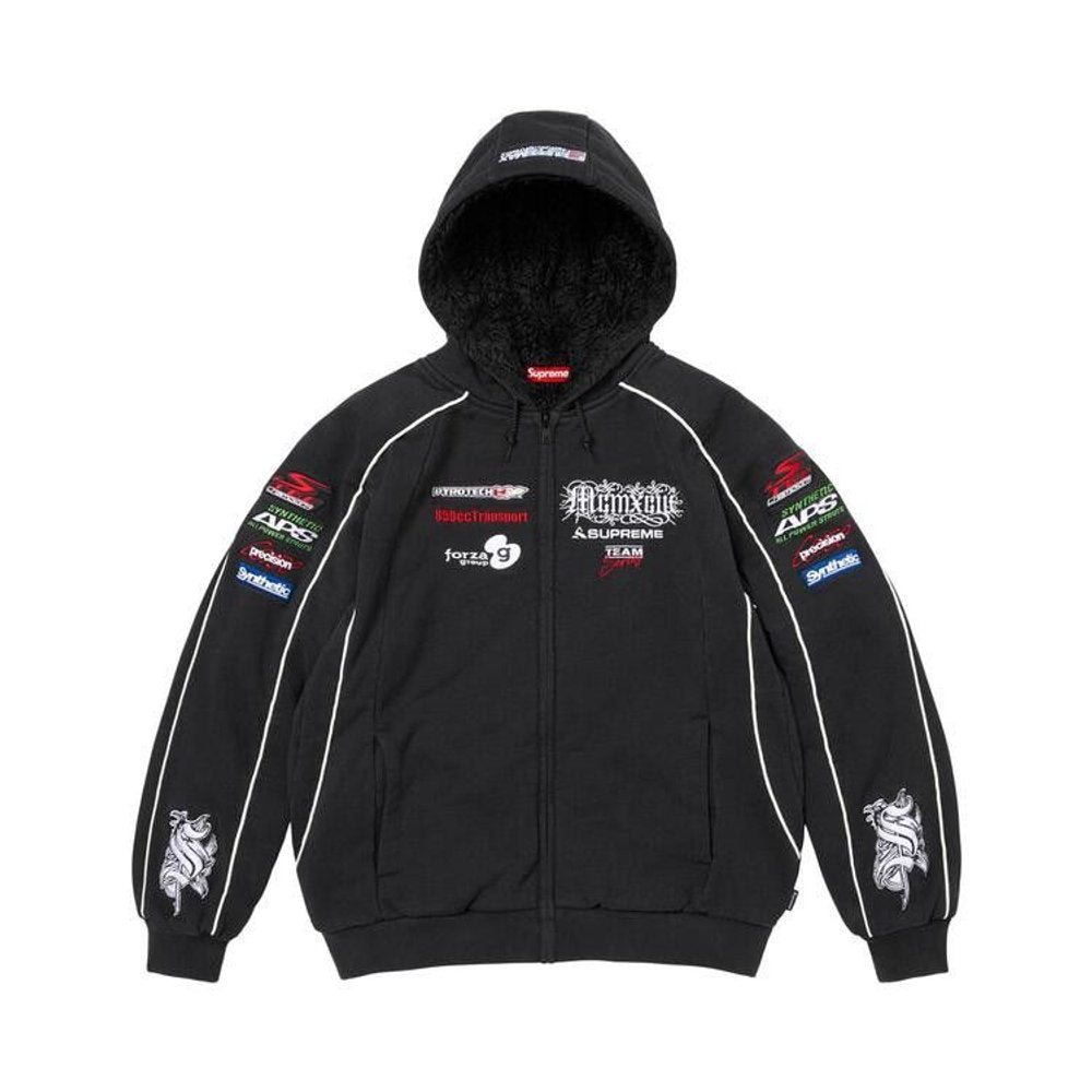 Supreme Racing Lined Zip Up Hooded Sweatshirt Black – hlavní pohled | Purekickz