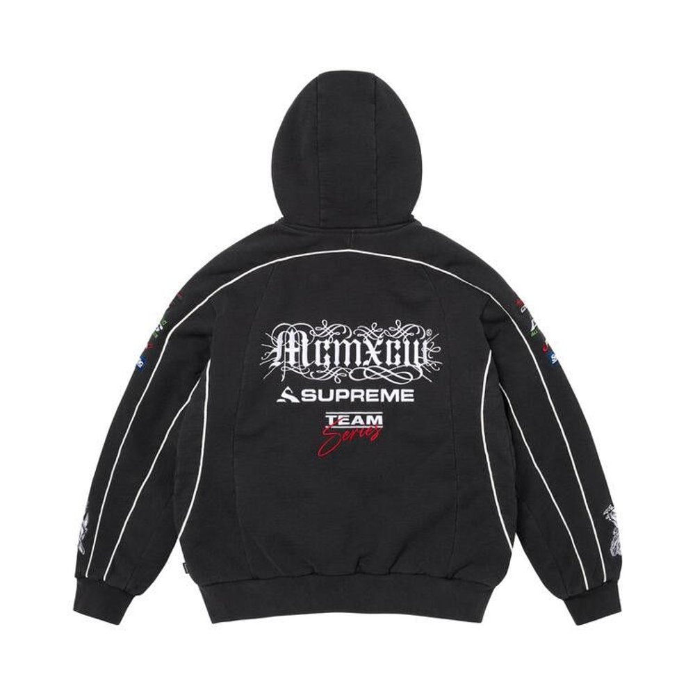 Supreme Racing Lined Zip Up Hooded Sweatshirt Black – boční pohled | Purekickz