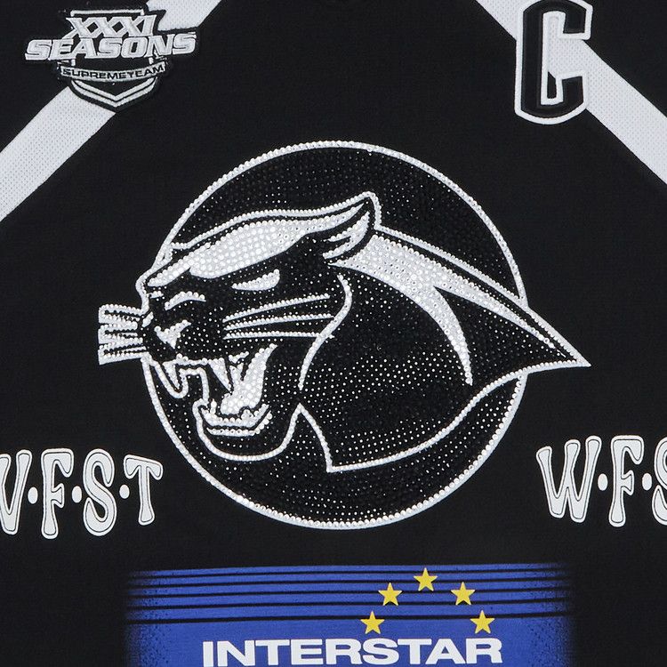 Supreme Rhinestone Hockey Jersey Black – detail | Purekickz
