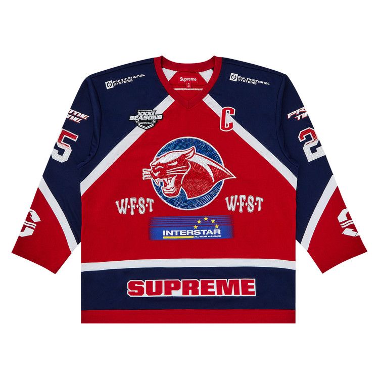 Supreme Rhinestone Hockey Jersey Red – hlavní pohled | Purekickz