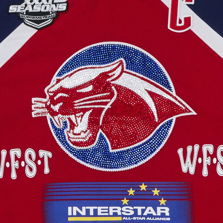 Supreme Rhinestone Hockey Jersey Red – detail | Purekickz