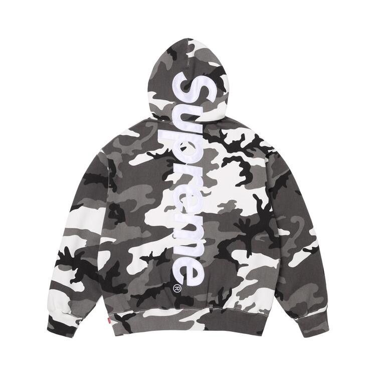 Supreme Satin Applique Hooded Sweatshirt (SS26) Snow Camo – boční pohled | Purekickz