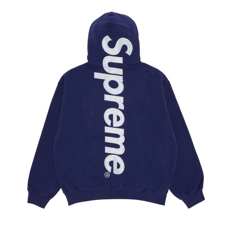 Supreme Satin Applique Hooded Sweatshirt (SS26) Washed Navy – boční pohled | Purekickz