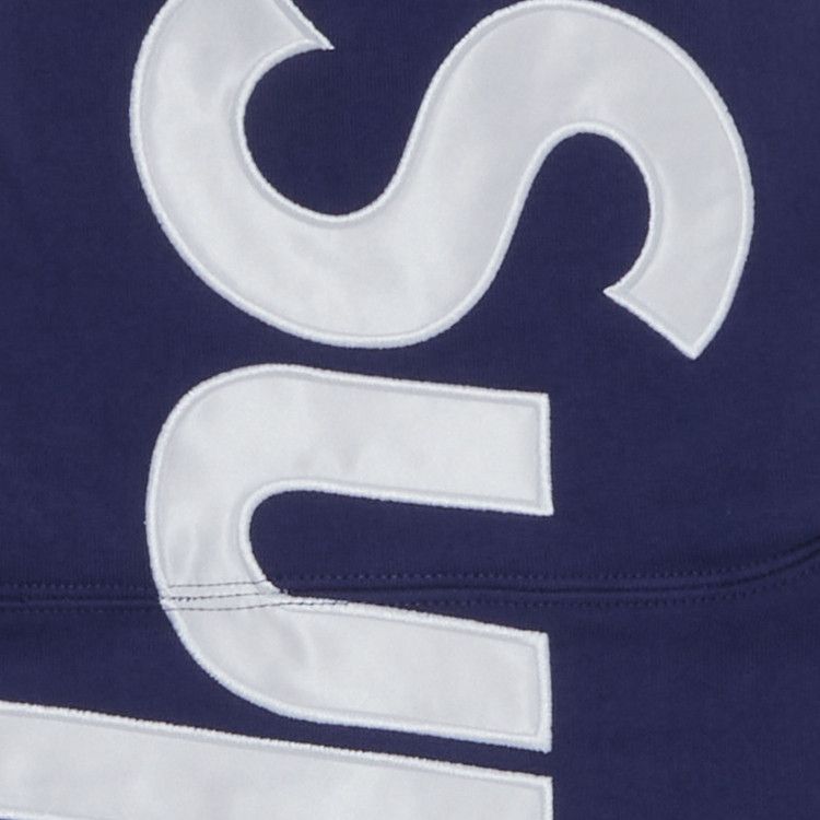 Supreme Satin Applique Hooded Sweatshirt (SS26) Washed Navy – detail | Purekickz
