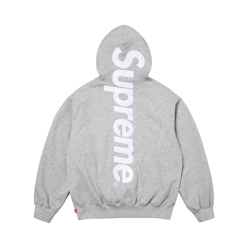 Supreme Satin Applique Hoodie Heather Grey – boční pohled | Purekickz