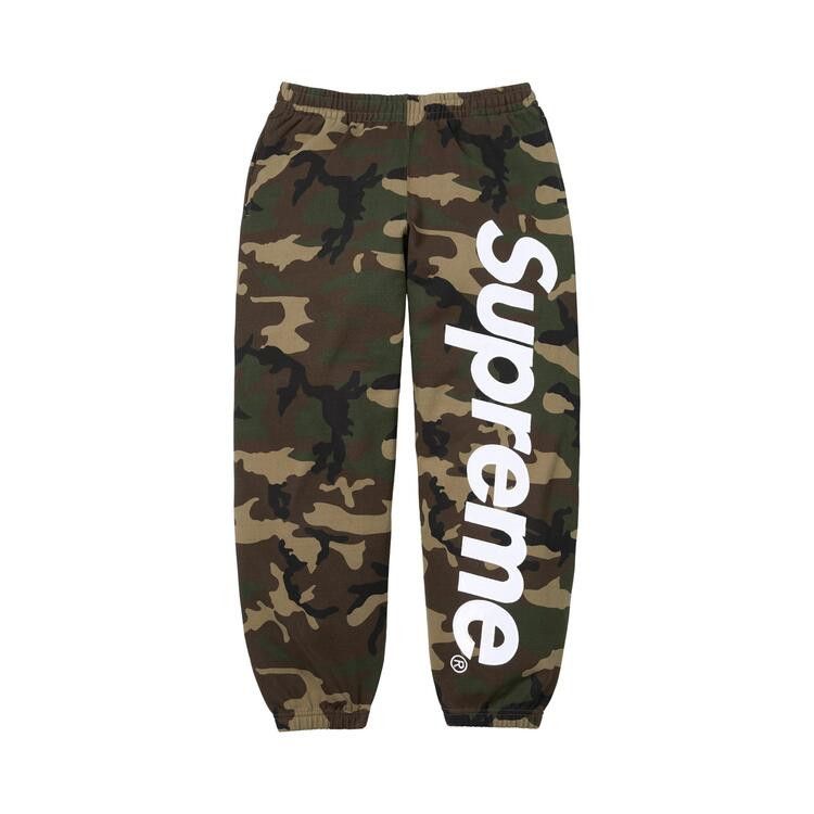 Supreme Satin Applique Sweatpant (SS26) Woodland Camo – hlavní pohled | Purekickz