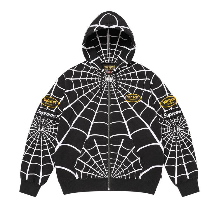 Supreme Vanson Leathers Spider-Man Zip Up Hooded Sweatshirt Black – hlavní pohled | Purekickz
