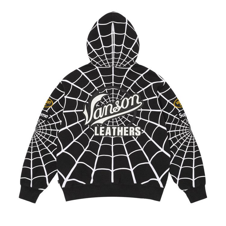 Supreme Vanson Leathers Spider-Man Zip Up Hooded Sweatshirt Black – boční pohled | Purekickz