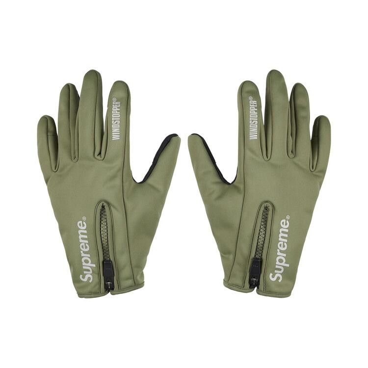 Supreme WINDSTOPPER Zip Gloves (FW25) Olive – hlavní pohled | Purekickz