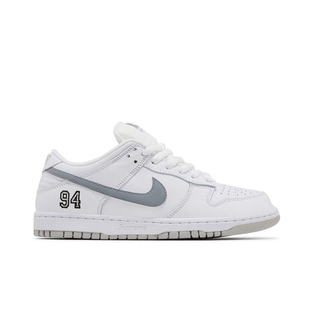 Supreme x Nike Dunk Low SB 'White Metallic Silver'