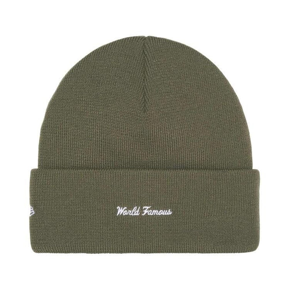 Supreme New Era Box Logo Beanie (FW25) Light Olive – boční pohled | Purekickz