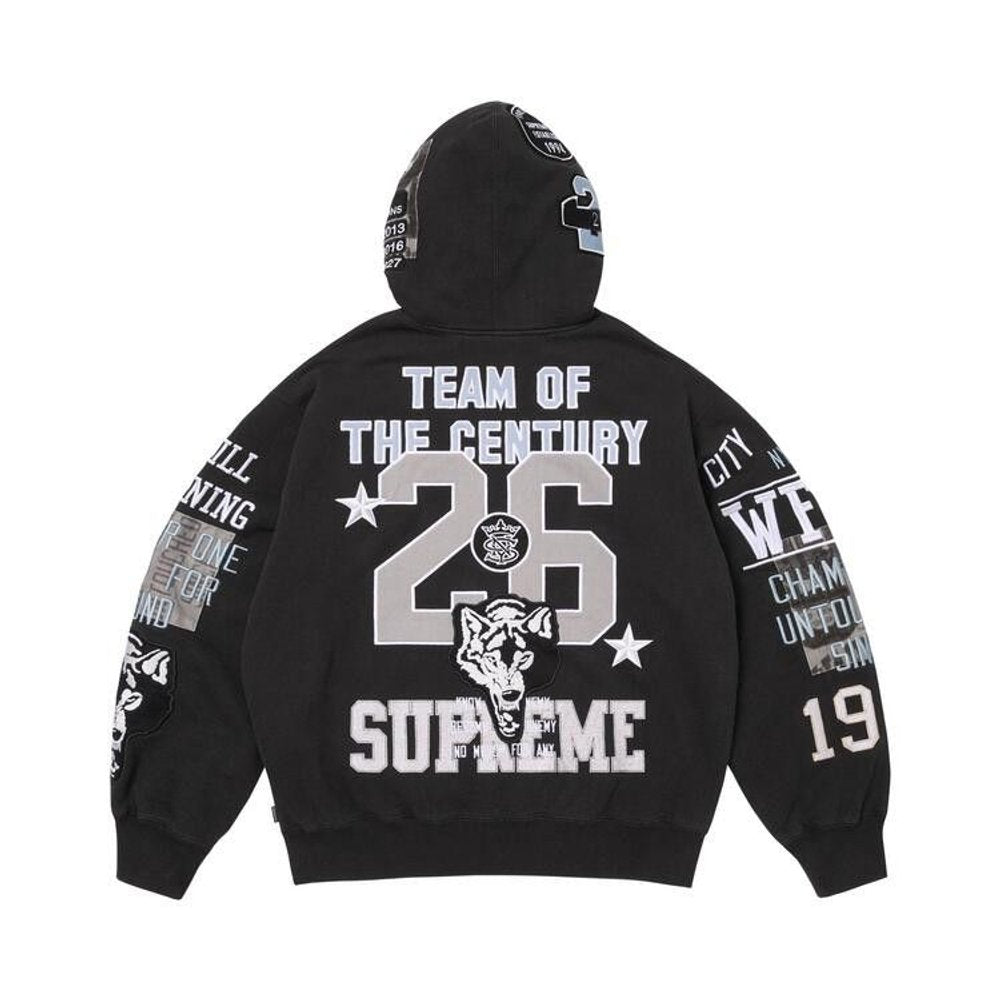 Supreme Warriors Appliqué Zip Up Hooded Sweatshirt Black – boční pohled | Purekickz