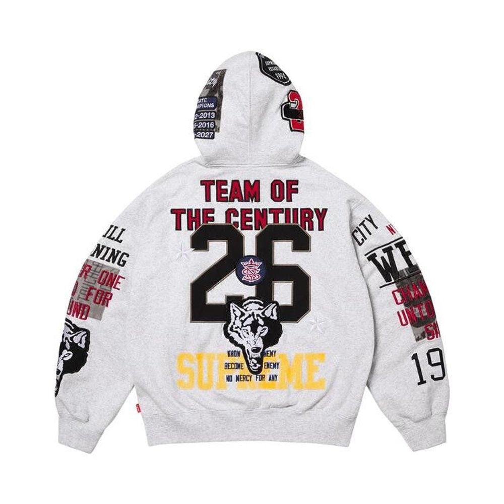 Supreme Warriors Appliqué Zip Up Hooded Sweatshirt Ash Grey – boční pohled | Purekickz