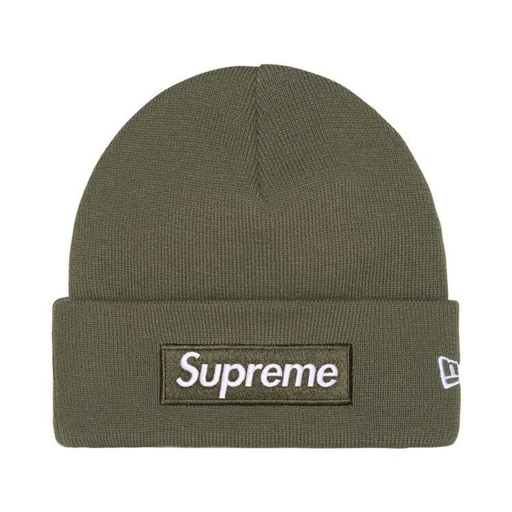 Supreme New Era Box Logo Beanie (FW25) Light Olive – hlavní pohled | Purekickz