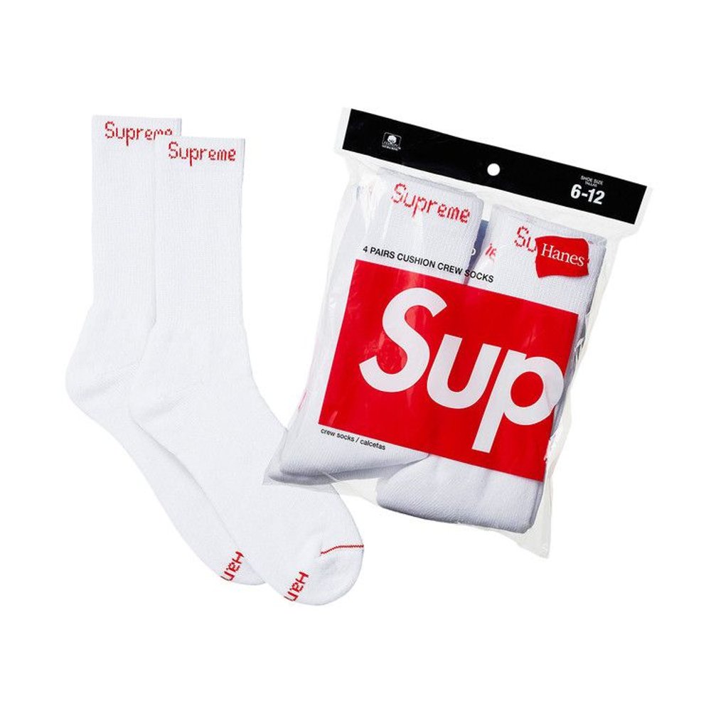 Supreme Hanes Crew Socks (4 Pack) White – hlavní pohled | Purekickz