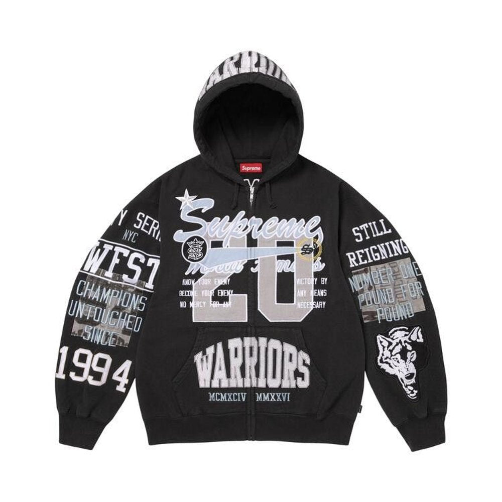 Supreme Warriors Appliqué Zip Up Hooded Sweatshirt Black – hlavní pohled | Purekickz
